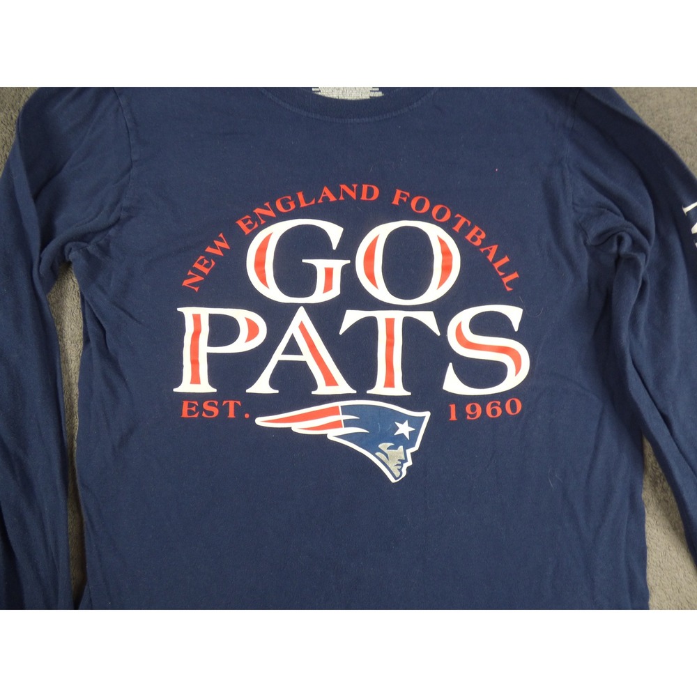 New England Patriots Mens Medium Long Sleeve T-Shirt Navy Blue Go Pats Fanatics